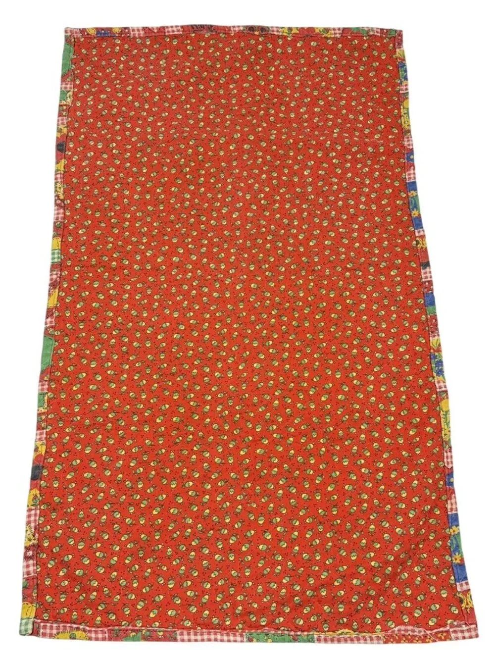 VTG Retro Mushroom Flower Power Quilted Patchwork Quilt Calico Gingham 19x31”